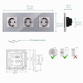 Navaris Dreifachsteckdose mit Glasfrontplatte – Ansicht 3