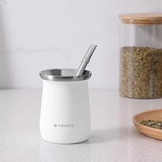 Navaris Yerba Mate Tasse, doppelwandiges Edelstahl-Teeservice mit Kürbisbecher, Bombilla und Bü – Ansicht 2