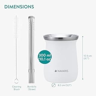 Navaris Yerba Mate Tasse, doppelwandiges Edelstahl-Teeservice mit Kürbisbecher, Bombilla und Bü – Ansicht 5