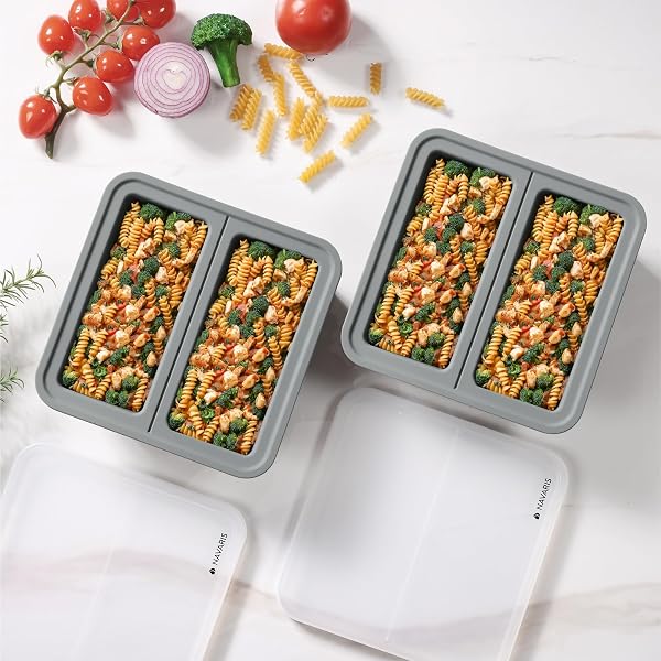 Navaris 2-Tasse Silikon Gefriertablett mit Deckel, 2 Packs Suppe Gefrierschrank Eiswürfelform f