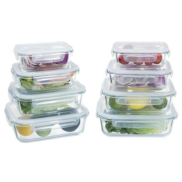 Navaris 8er Set Glasbehälter mit Deckel