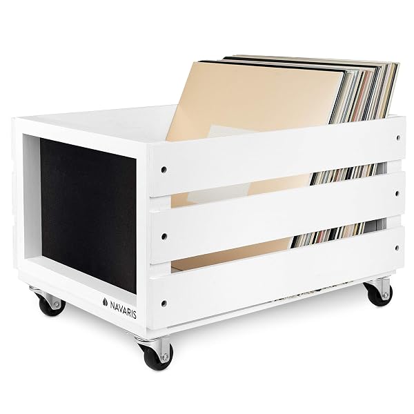 Navaris Holz Schallplatten Kiste mit Kreidetafel