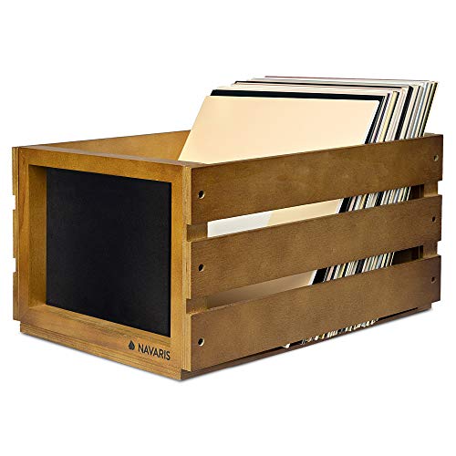 Navaris Holz Schallplatten Kiste mit Kreidetafel