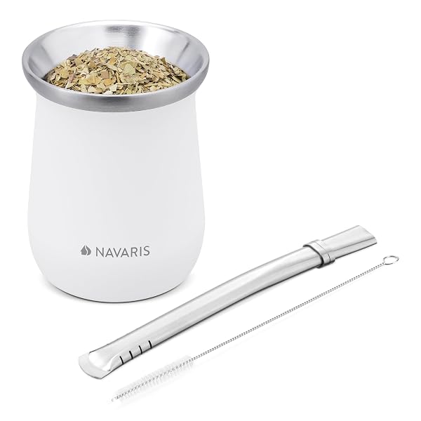 Navaris Yerba Mate Tasse, doppelwandiges Edelstahl-Teeservice mit Kürbisbecher, Bombilla und Bü